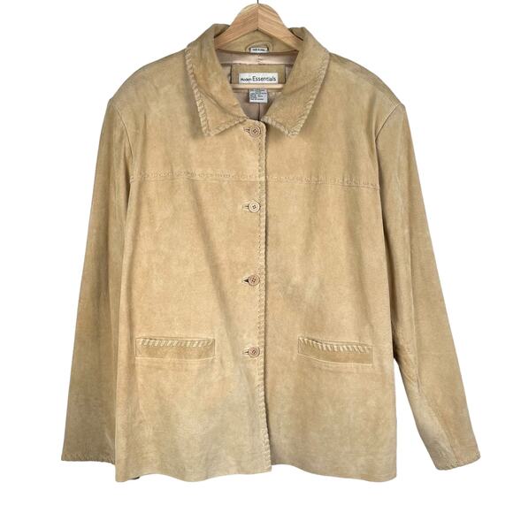 90s Vintage Suede Leather Jacket Womens 24W-26W Tan Button Up Shacket Western